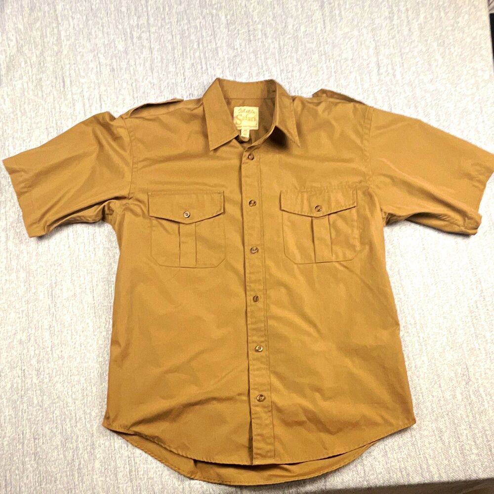 Cabela's Safari Series Mens M Regular Solid Brown SS Button-Up Shirt Pockets